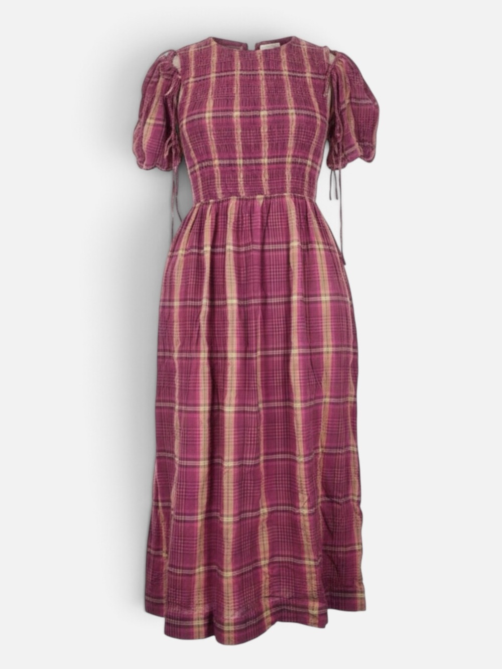 Damson Madder Becca Multi-Way Midi Dress in Pink/Khaki Check | US 12 - Picture 10 of 16